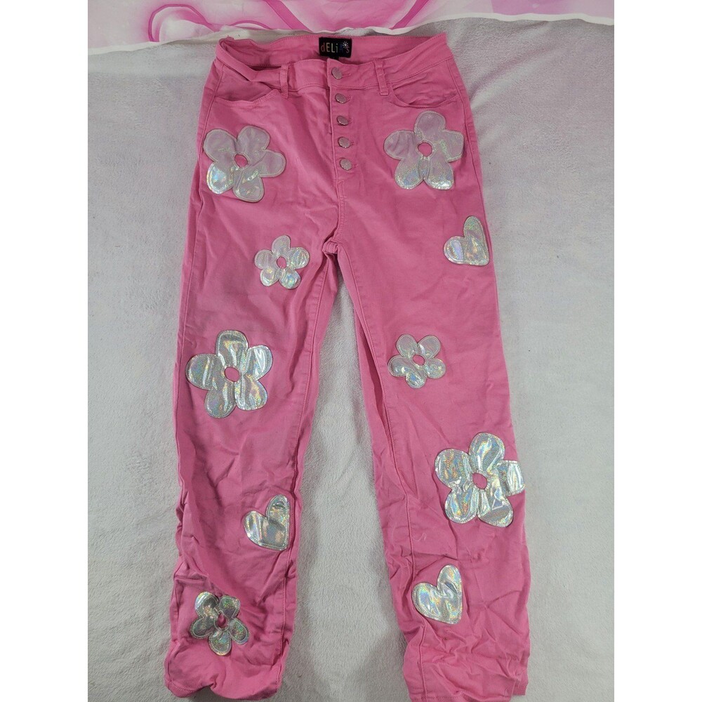 dELiA*s Dolls Kill Heart Of Glass Holo Flower Applique Twill Pants Size Large